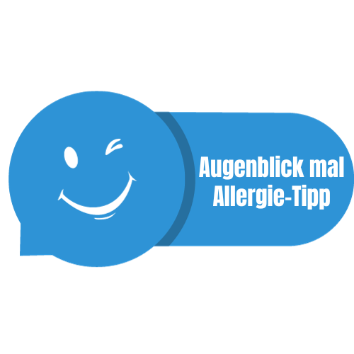 Icon mit einem zwinkernden Smiley und der Aufschrift Augenblick mal Allergie-Tipp